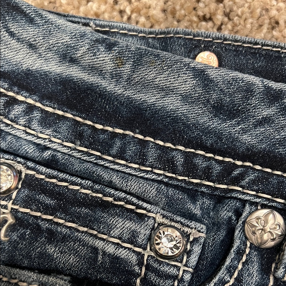 Miss Me Signature Distressed Denim Shorts with Sequin & Bling Trim size 31 - Picture 3 of 7